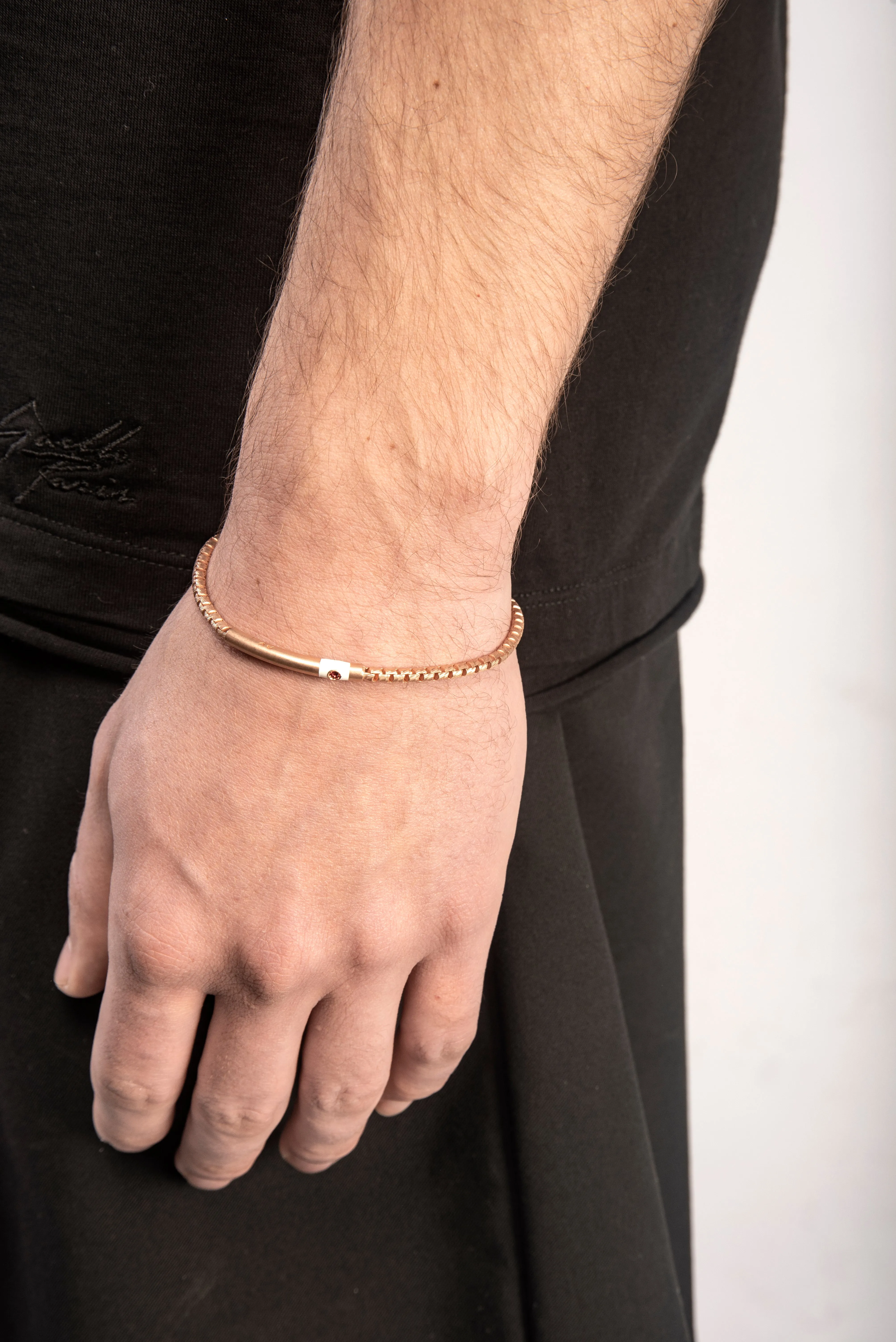 ULYSSES Carved Tubular 18K Rose Gold Vermeil Bracelet with Red Sapphires and Ivory Enamel sold by Marco Dal Maso product image thumbnail 2