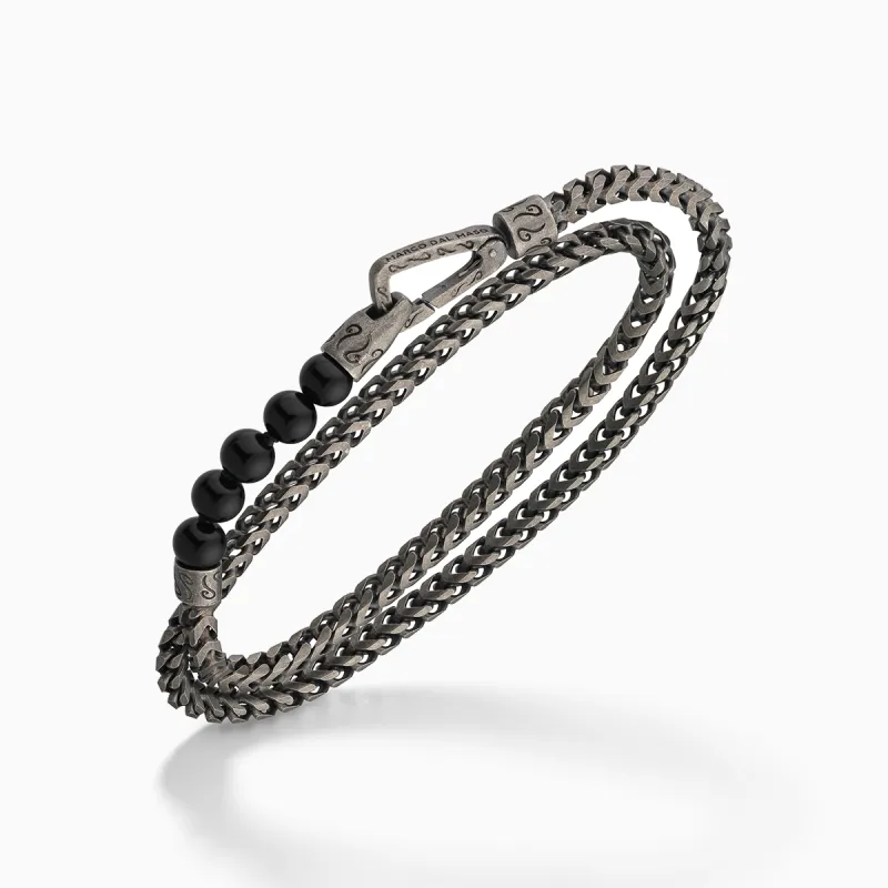ULYSSES Beaded Onyx Double Chain Bracelet sold by Marco Dal Maso