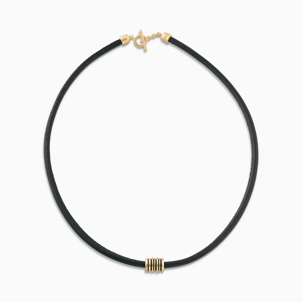 ACIES Matte Vermeil Roller Necklace with Black Enamel and Leather sold by Marco Dal Maso