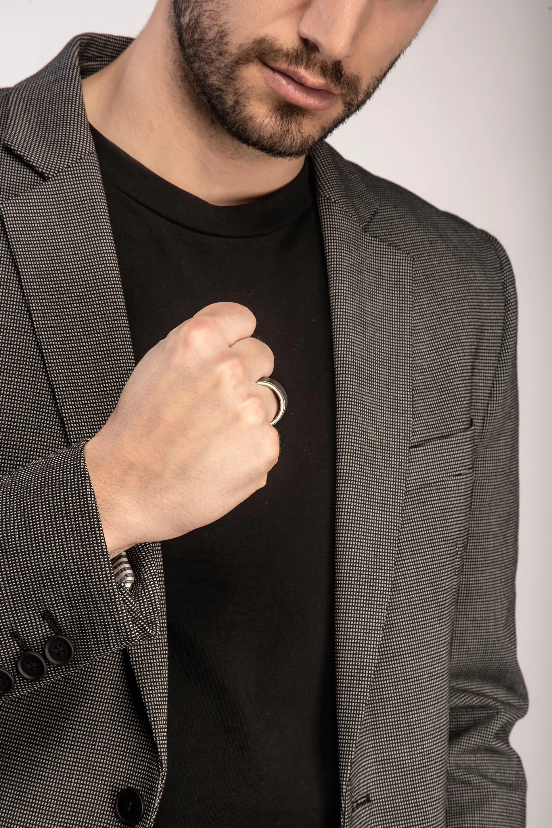 ELAN Oxidized Silver Band with ivory enamel sold by Marco Dal Maso product image thumbnail 2