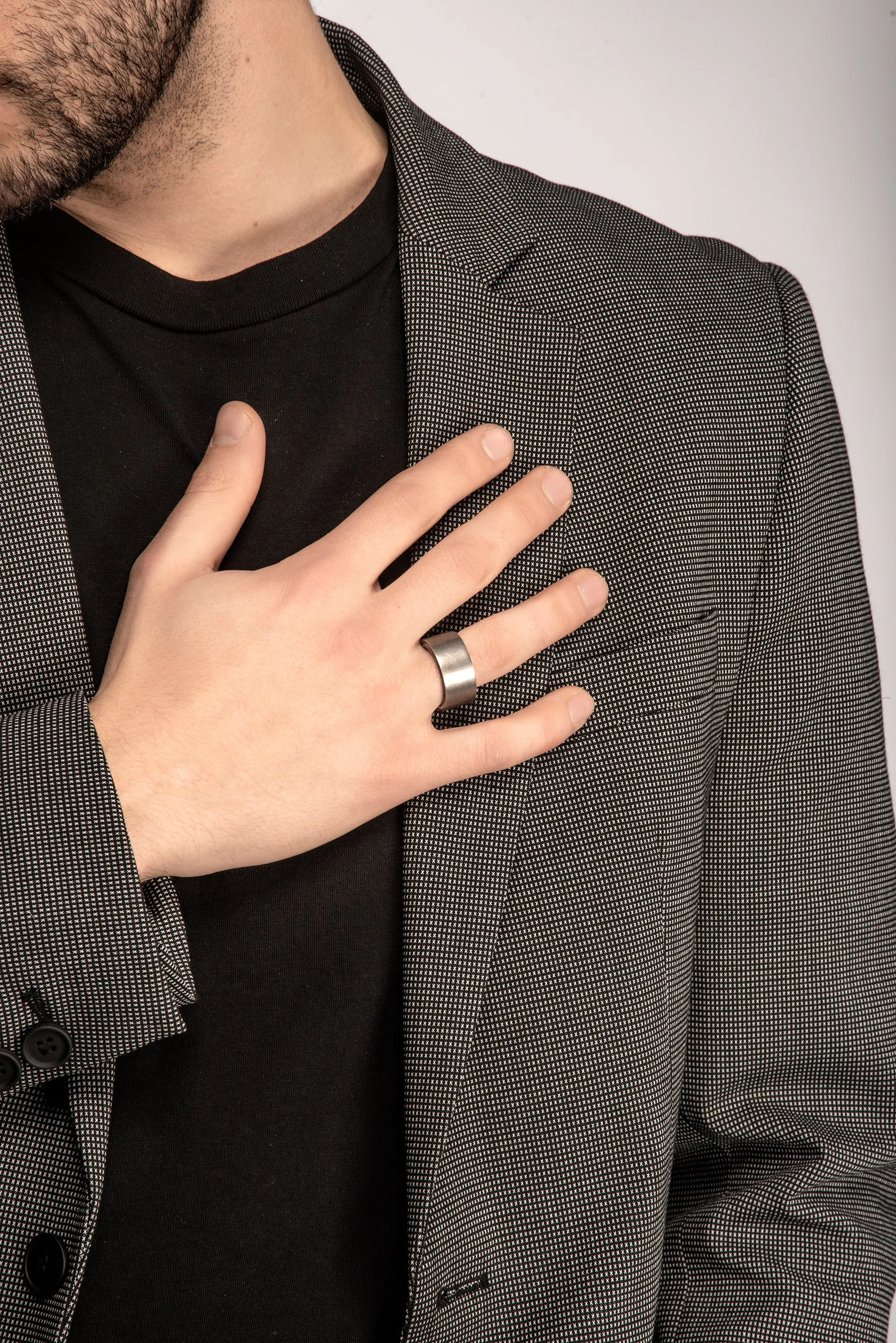 ELAN Oxidized Silver Band with ivory enamel sold by Marco Dal Maso product image thumbnail 4