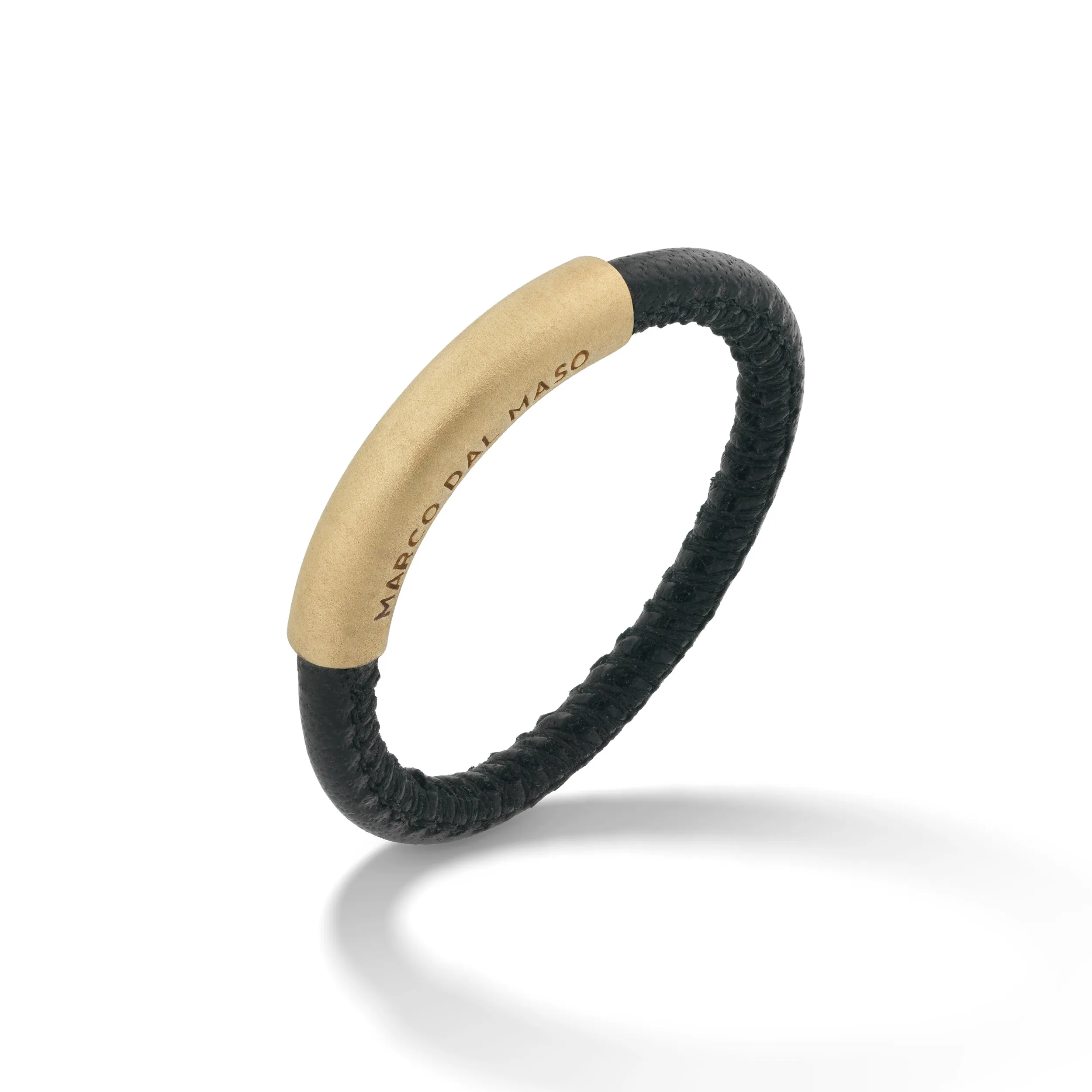 LASH Black Leather and 18K yellow gold vermeil band sold by Marco Dal Maso