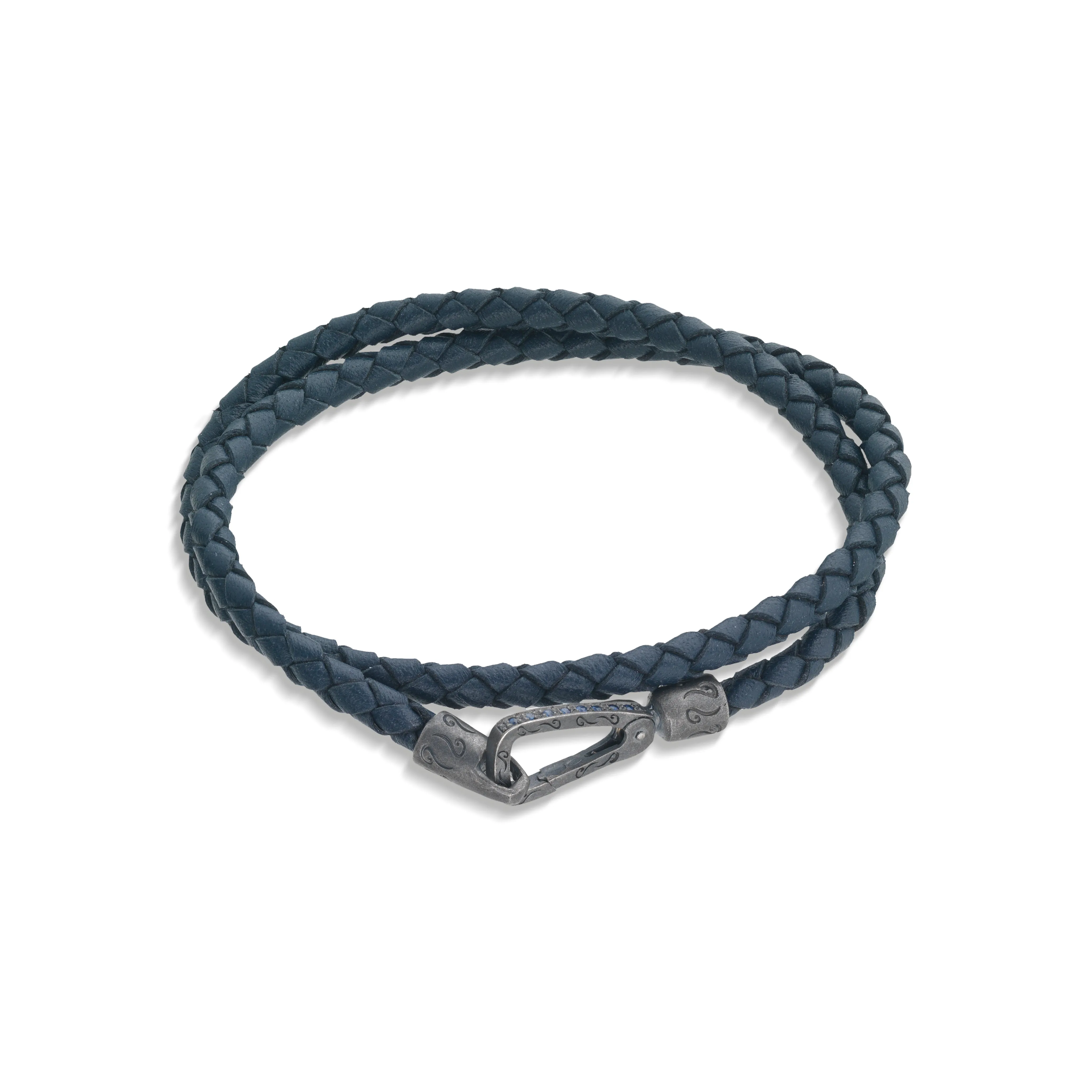 LASH Double Wrap Oxidized Silver and Blue Leather with blue sapphires sold by Marco Dal Maso product image thumbnail 2