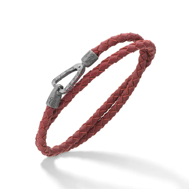 LASH Double Wrap Oxidized Silver and Red Leather with red sapphires sold by Marco Dal Maso