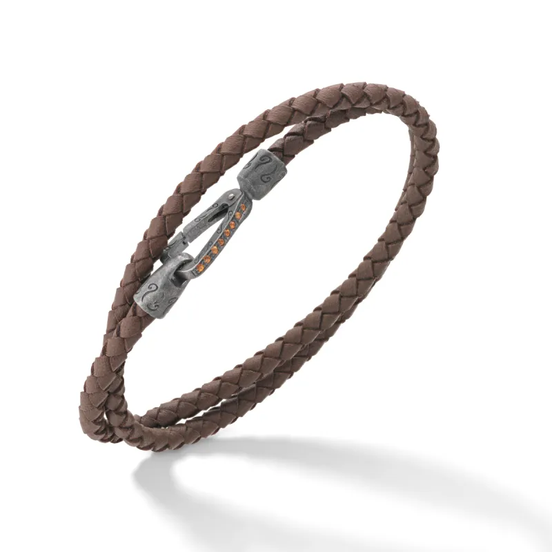 LASH Double Wrap Oxidized Silver and Brown Leather with yellow sapphires sold by Marco Dal Maso
