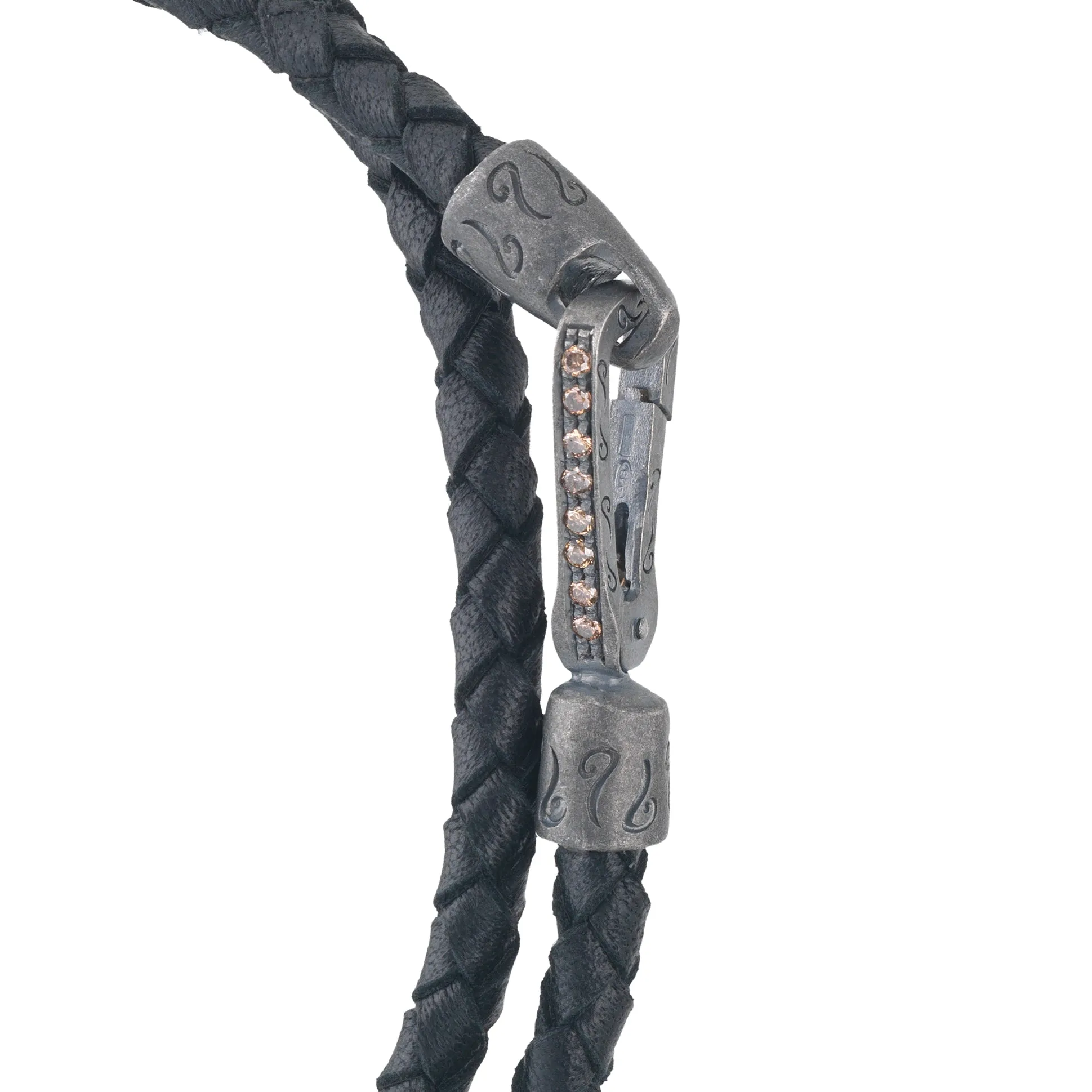 LASH Double Wrap Oxidized Silver and Black Leather with champagne diamonds sold by Marco Dal Maso product image thumbnail 3