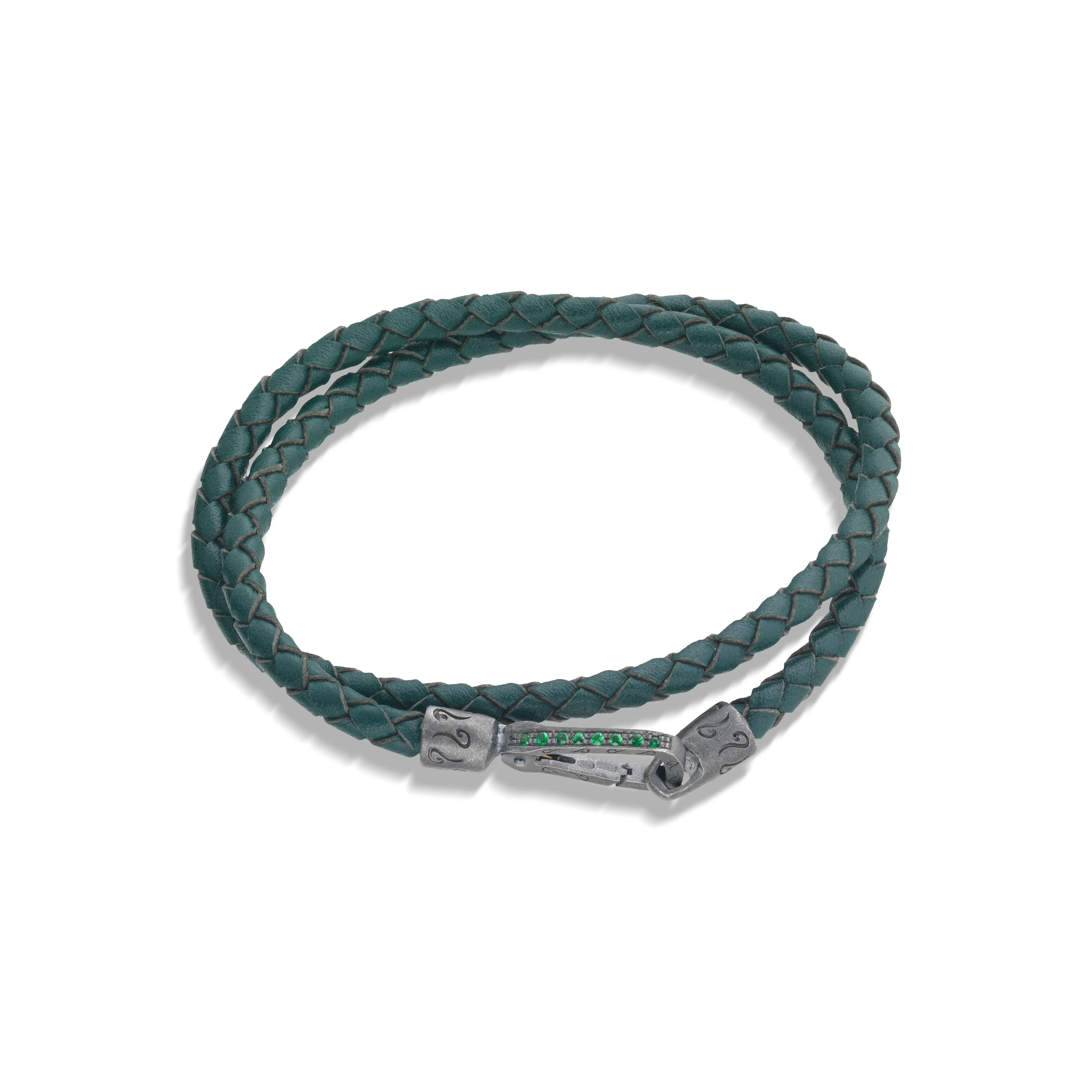 LASH Double Wrap Oxidized Silver and Green Leather with tsavorite sold by Marco Dal Maso product image thumbnail 2