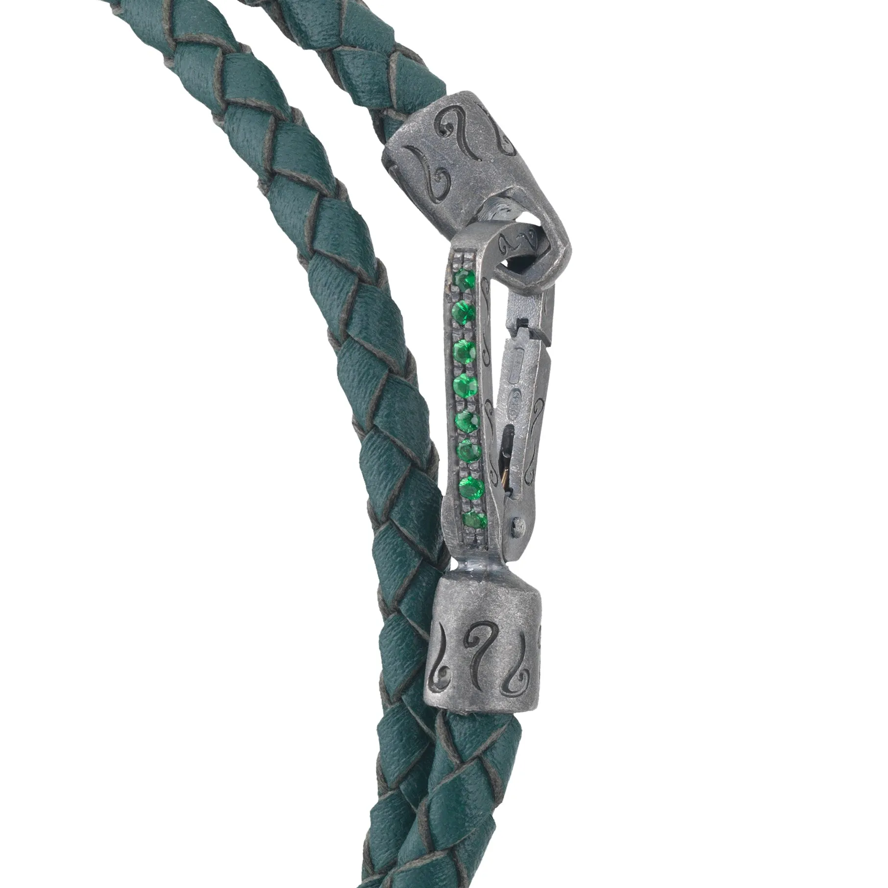 LASH Double Wrap Oxidized Silver and Green Leather with tsavorite sold by Marco Dal Maso product image thumbnail 3