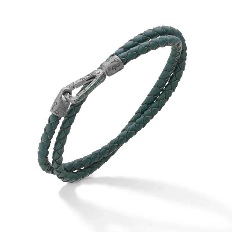 LASH Double Wrap Oxidized Silver and Green Leather with tsavorite sold by Marco Dal Maso