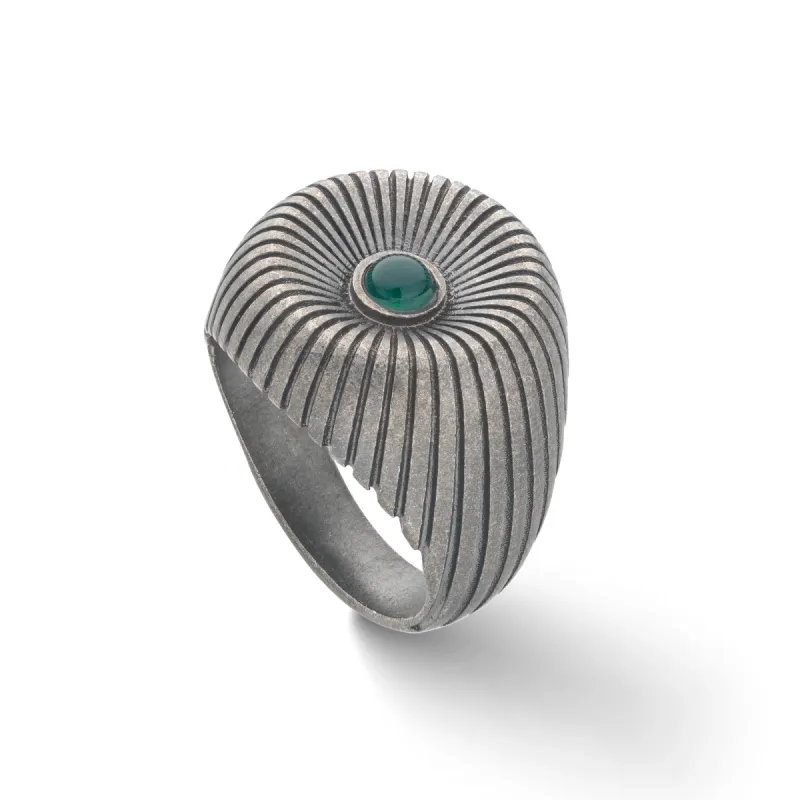 CALYC Green Agate and Oxidized Silver Ring sold by Marco Dal Maso