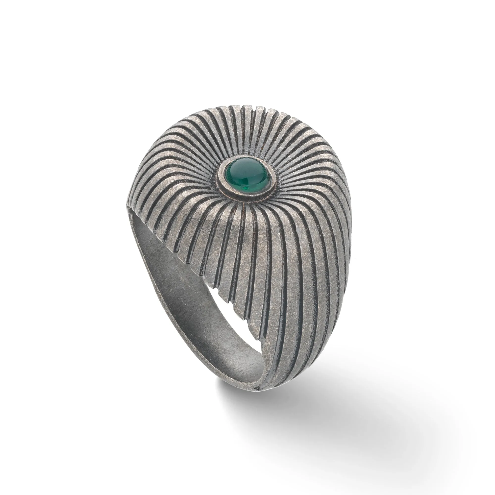 CALYC Green Agate and Oxidized Silver Ring sold by Marco Dal Maso