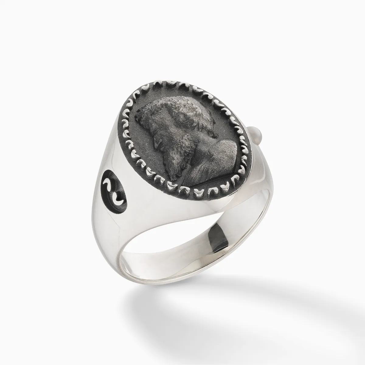 MONETA Valerio Belli Oxidized & Polished Silver Signet Ring sold by Marco Dal Maso