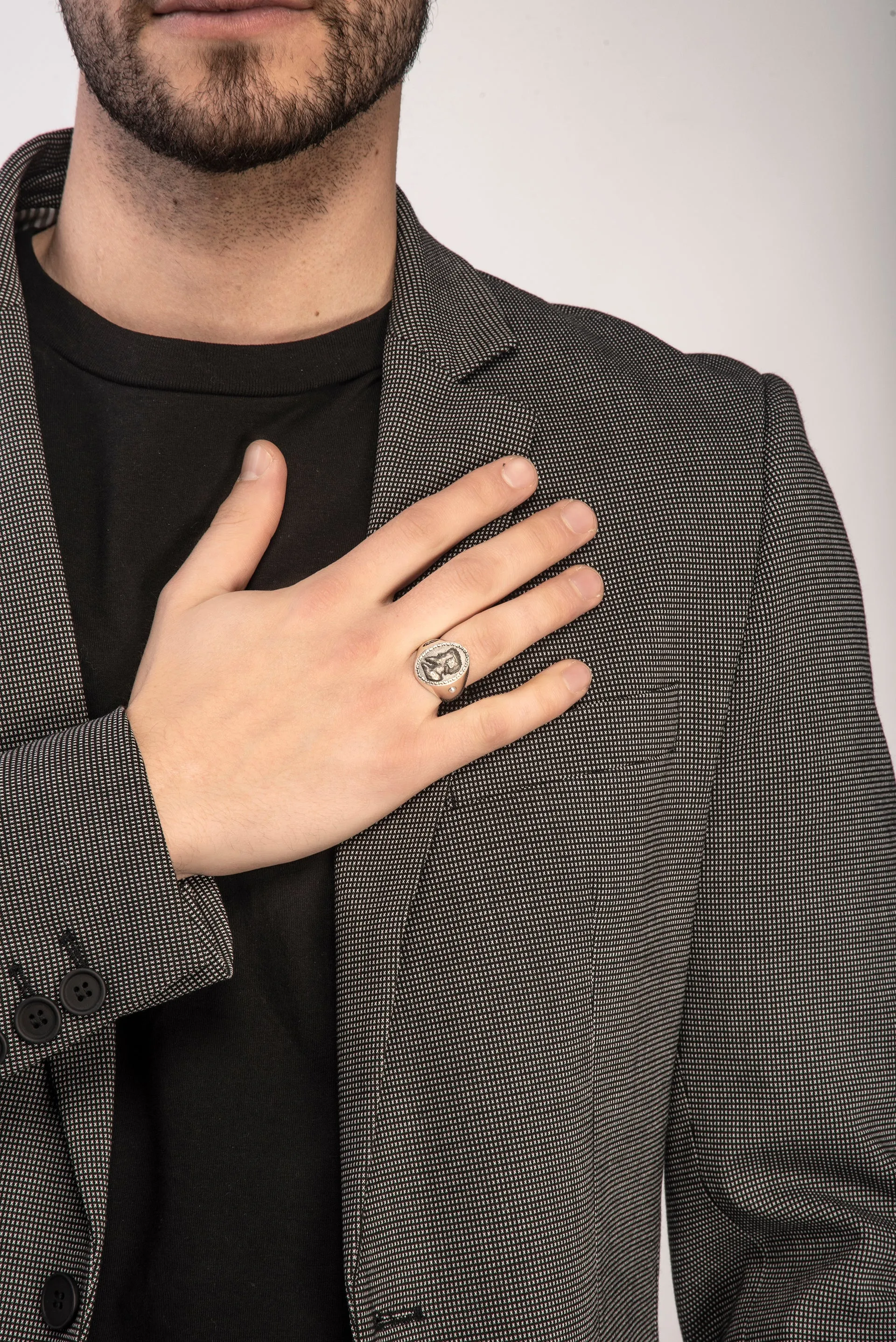 MONETA Valerio Belli Oxidized & Polished Silver Signet Ring sold by Marco Dal Maso product image thumbnail 2