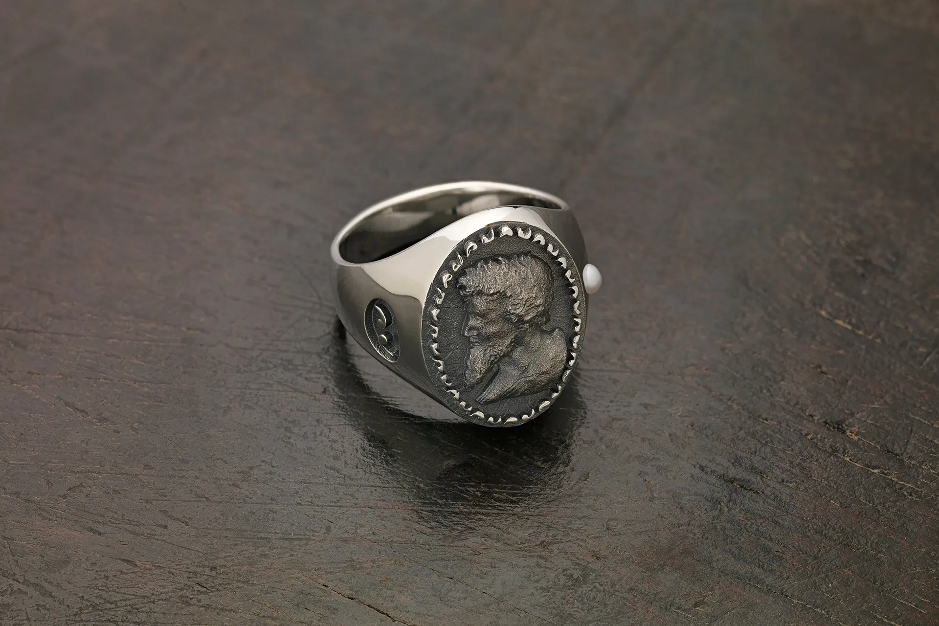 MONETA Valerio Belli Oxidized & Polished Silver Signet Ring sold by Marco Dal Maso product image thumbnail 5