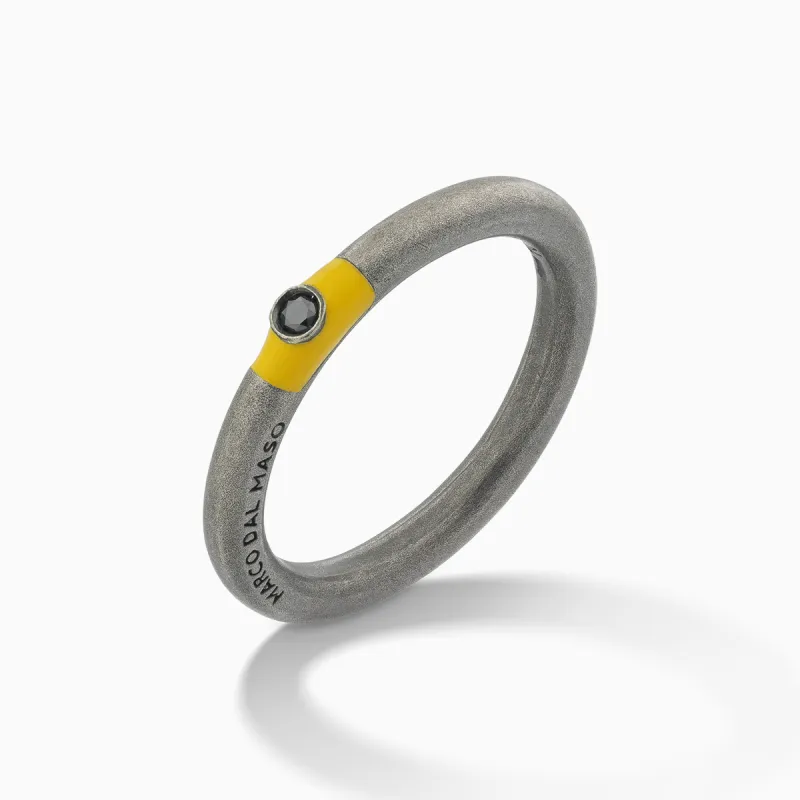ULYSSES Slick Oxidized Ring with Black Diamond & Yellow Enamel sold by Marco Dal Maso