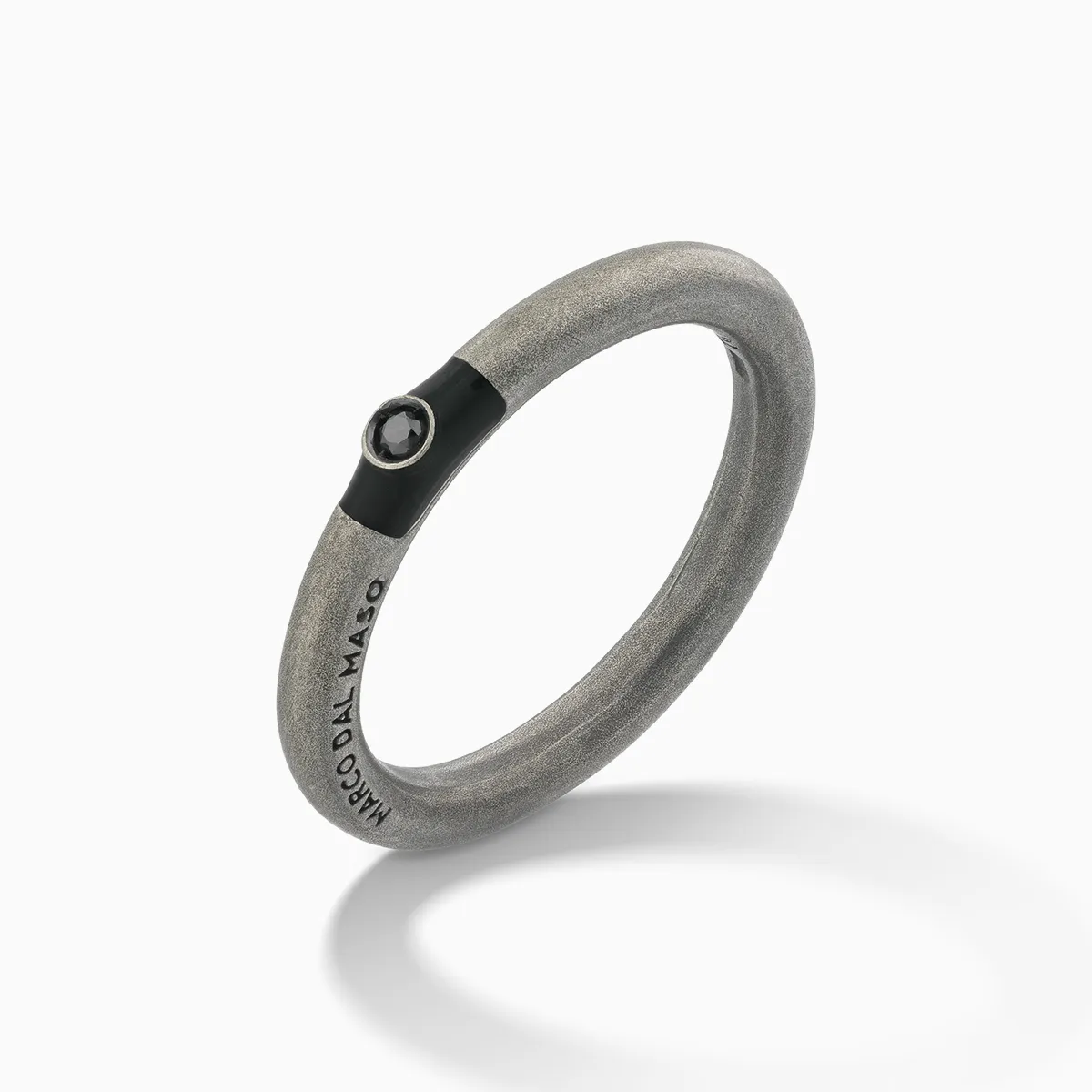 ULYSSES Slick Oxidized Ring with Black Diamond & Black Enamel sold by Marco Dal Maso