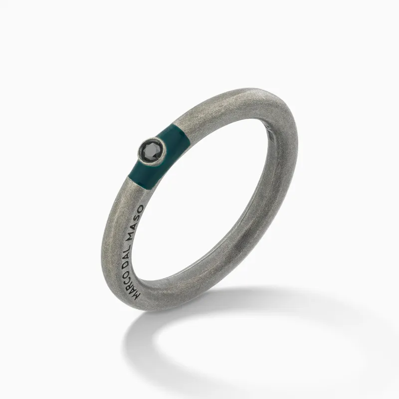 ULYSSES Slick Oxidized Ring with Black Diamond & Green Enamel sold by Marco Dal Maso