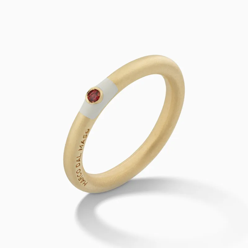ULYSSES Slick 18K Matte Yellow Gold Vermeil Ring, Red Sapphire & Ivory Enamel sold by Marco Dal Maso