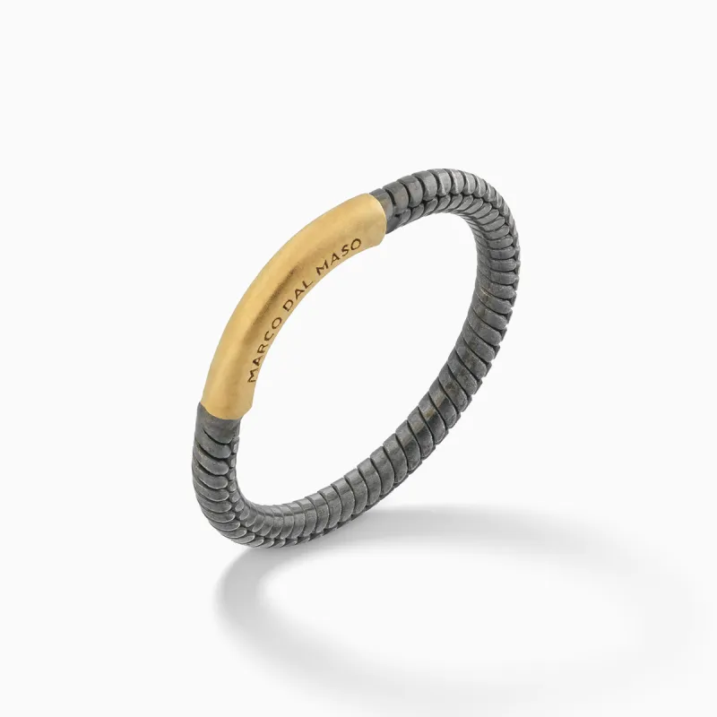 ULYSSES Classy 18K Matte Yellow Gold Vermeil And Oxidized Ring sold by Marco Dal Maso