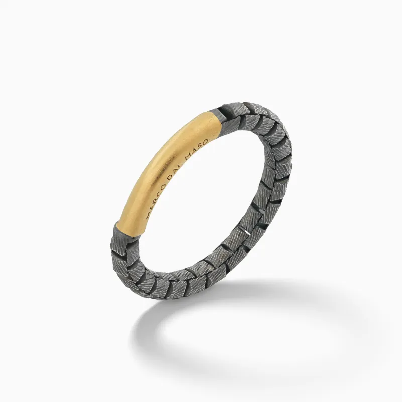 ULYSSES Carved Tubular 18K Yellow Gold Vermeil and Oxidized Ring sold by Marco Dal Maso