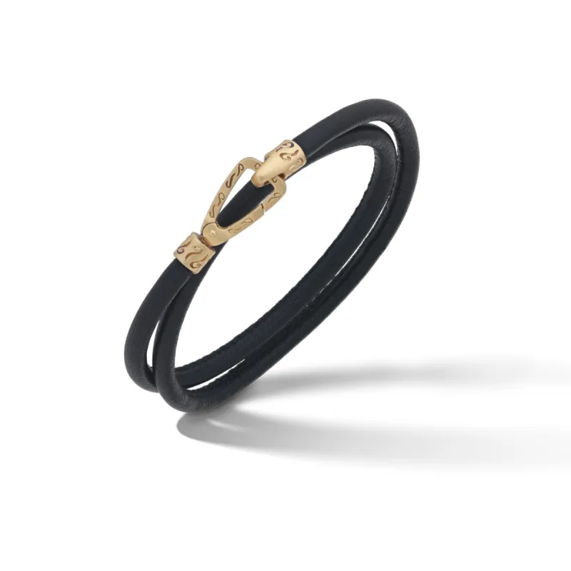 LASH 18K Yellow Gold Matte Vermeil Double Leather Cord Bracelet sold by Marco Dal Maso