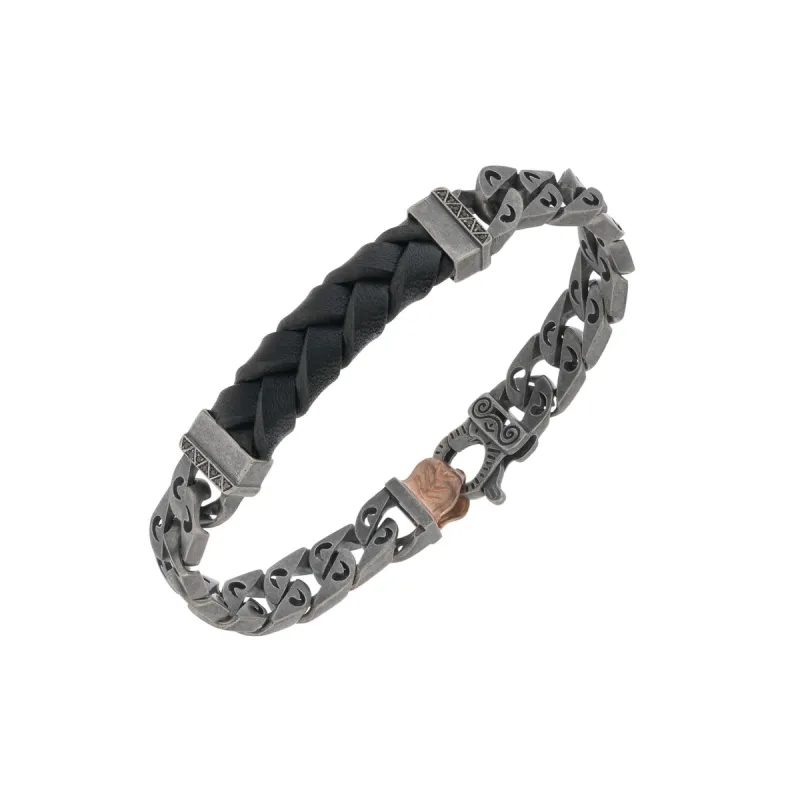 FLAMING TONGUE Leather Link Bracelet with Black Diamonds sold by Marco Dal Maso