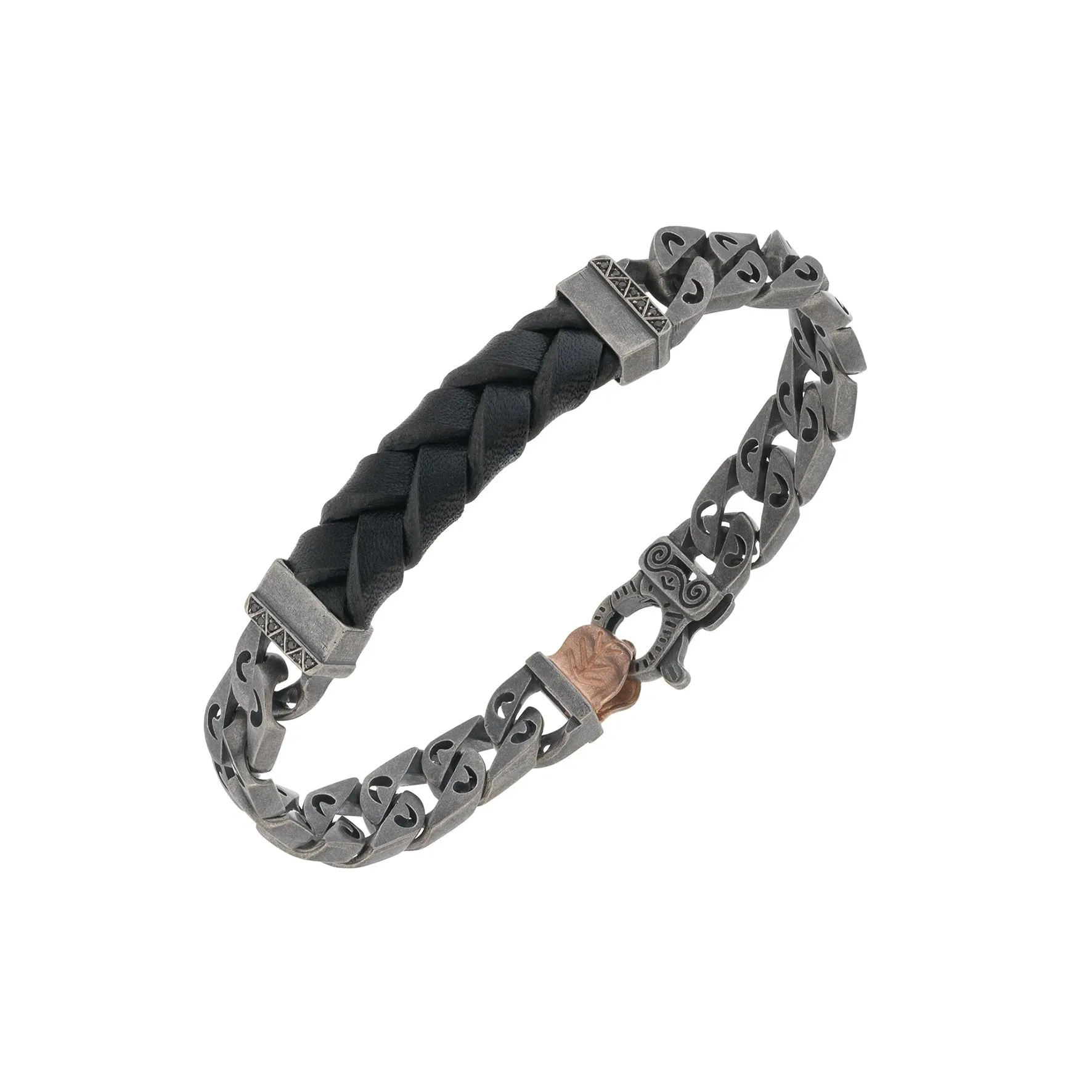 FLAMING TONGUE Leather Link Bracelet with Black Diamonds sold by Marco Dal Maso