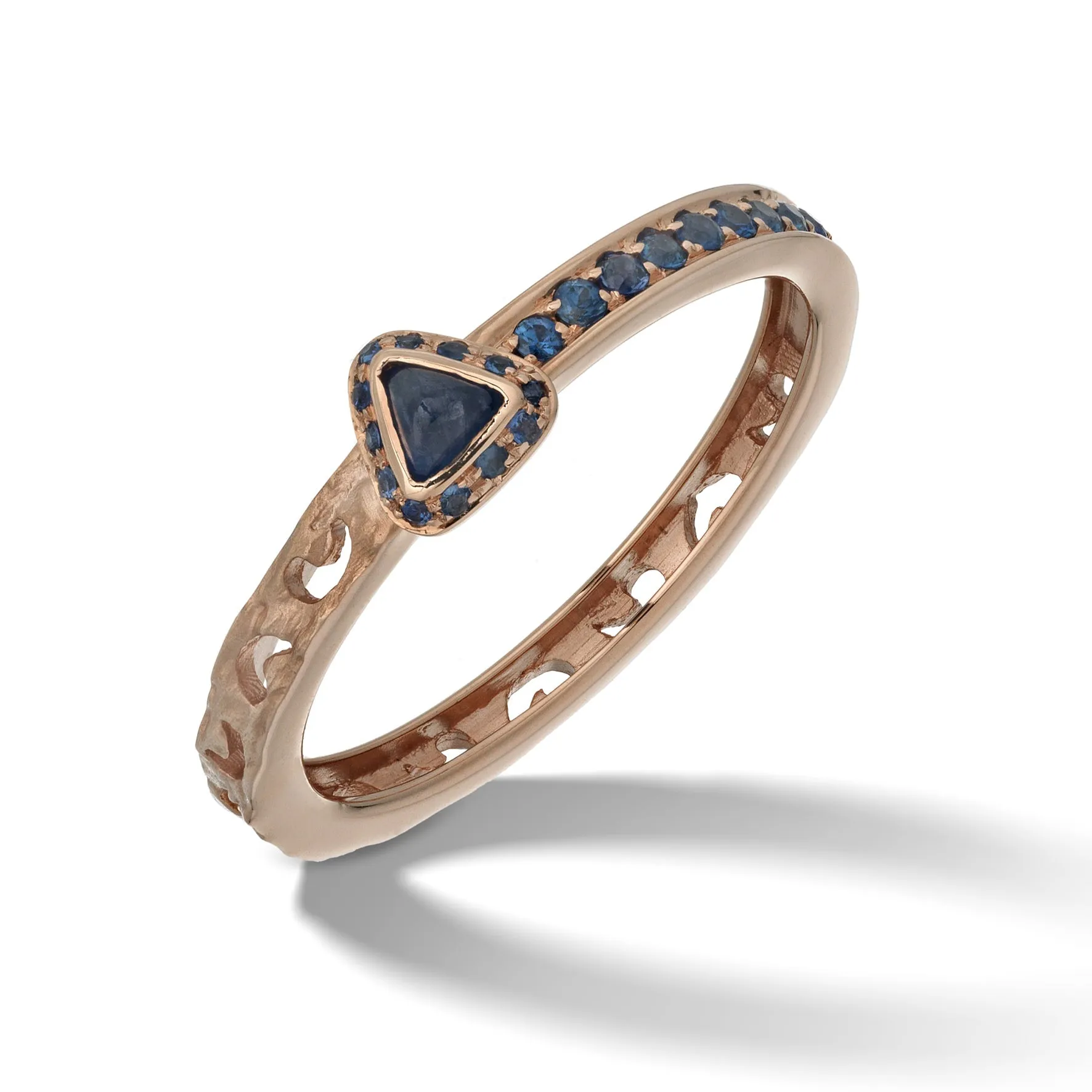 ORION Blue Sapphires Ring in Rose Gold & Triangle Halo sold by Marco Dal Maso product image thumbnail 2
