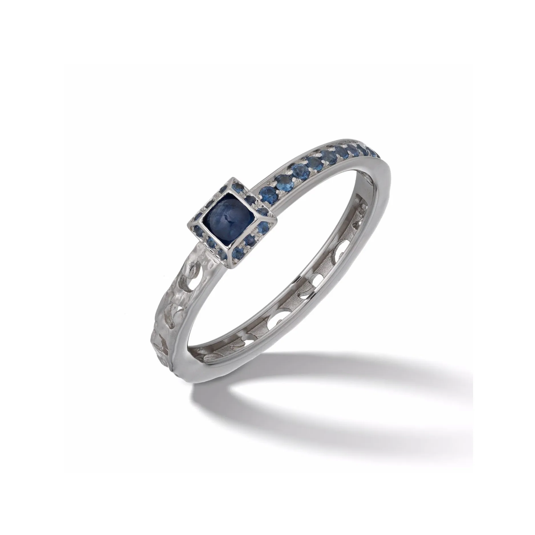 ORION Ring with Pave Blue Sapphires & Square Halo sold by Marco Dal Maso