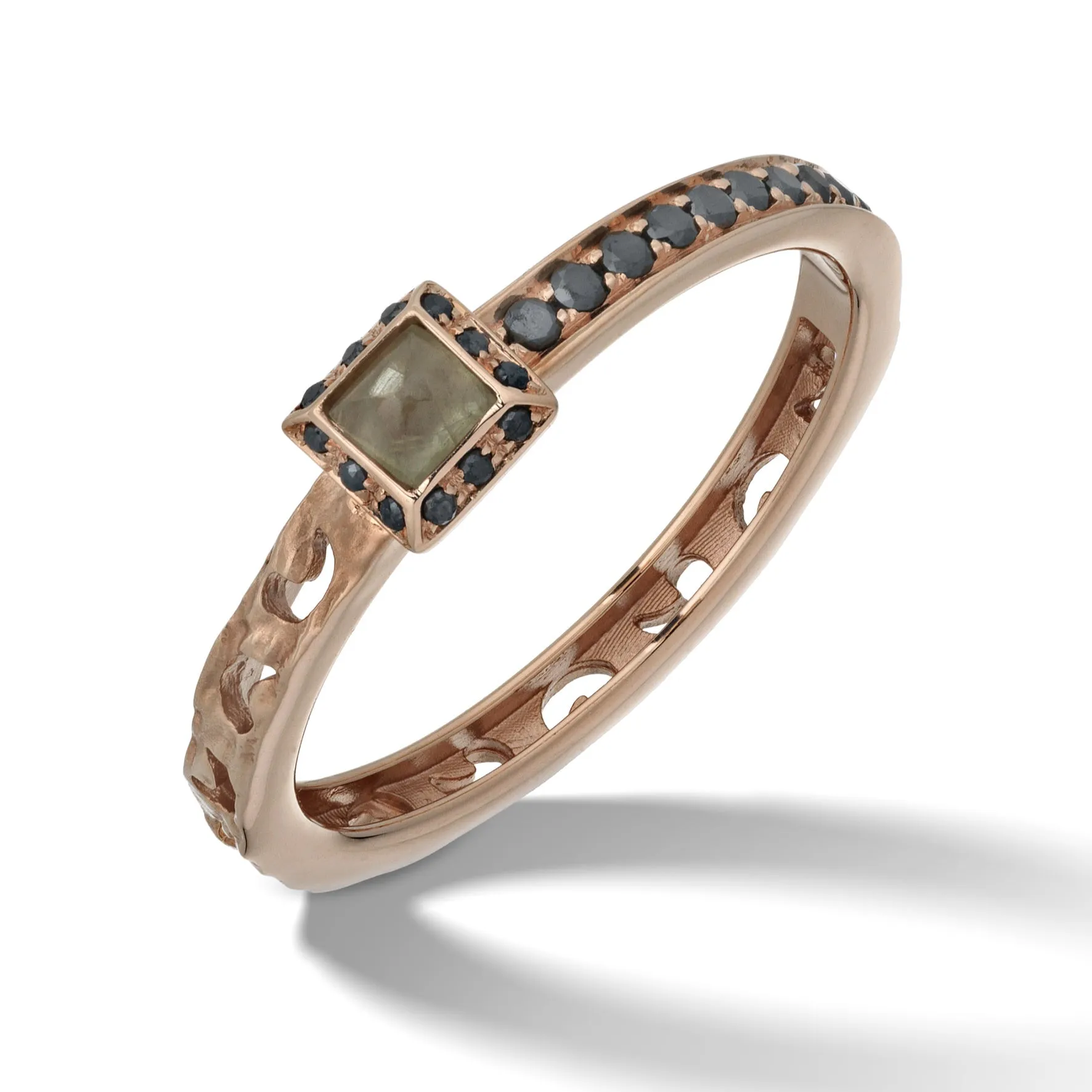 ORION Rose Gold Ring with Black Diamonds & Square Sapphire Halo sold by Marco Dal Maso product image thumbnail 2