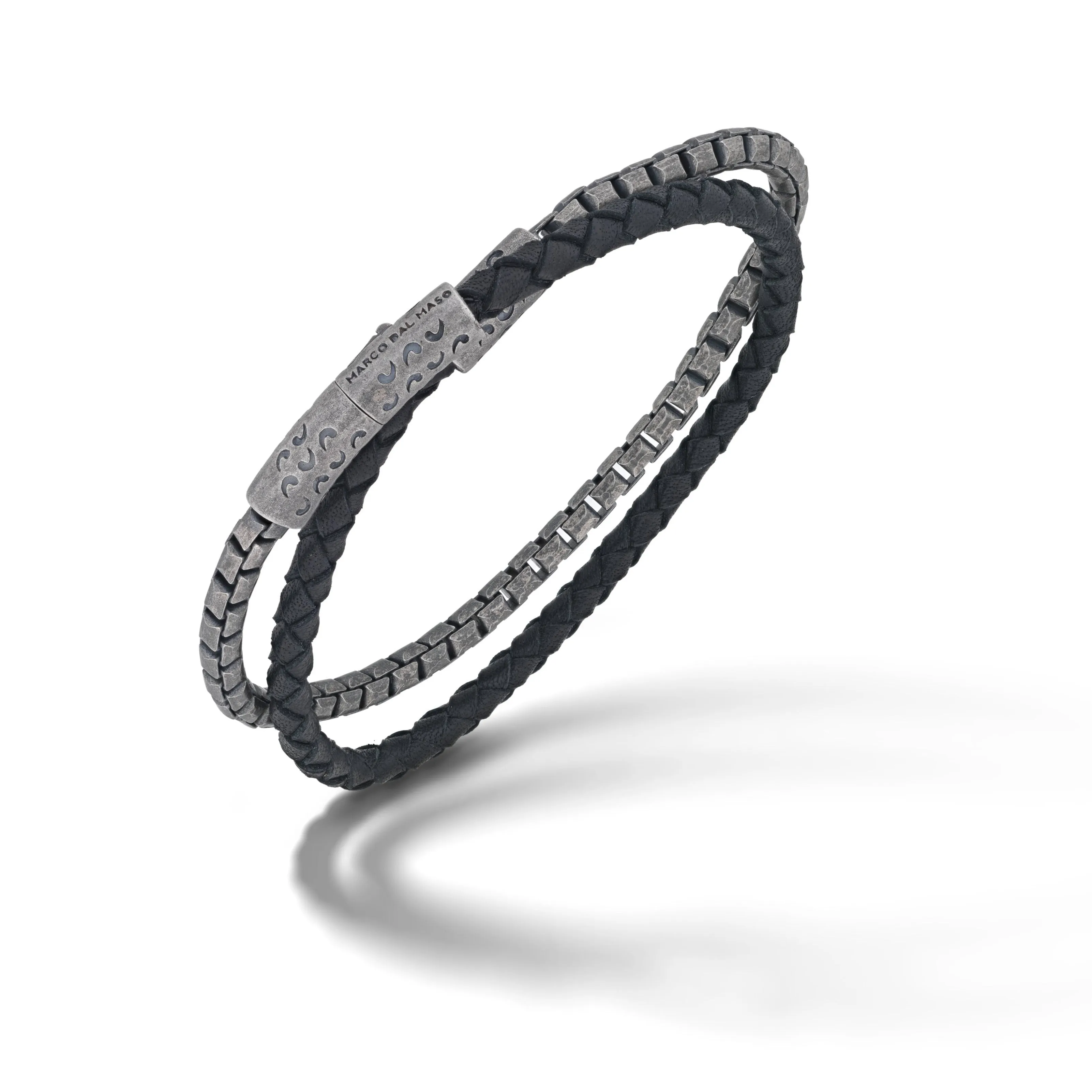 Lash Braided Black Leather Bracelet with Silver Chain sold by Marco Dal Maso