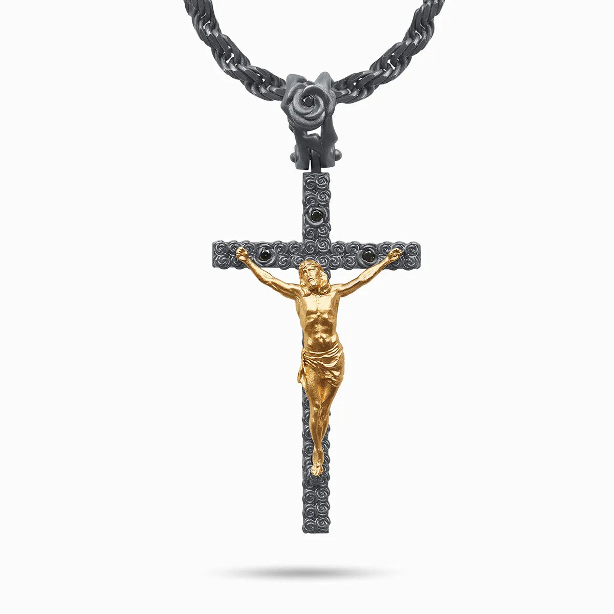 DIAMONDS'N'ROSES Matte Yellow Gold Crucifix Amulet sold by Marco Dal Maso