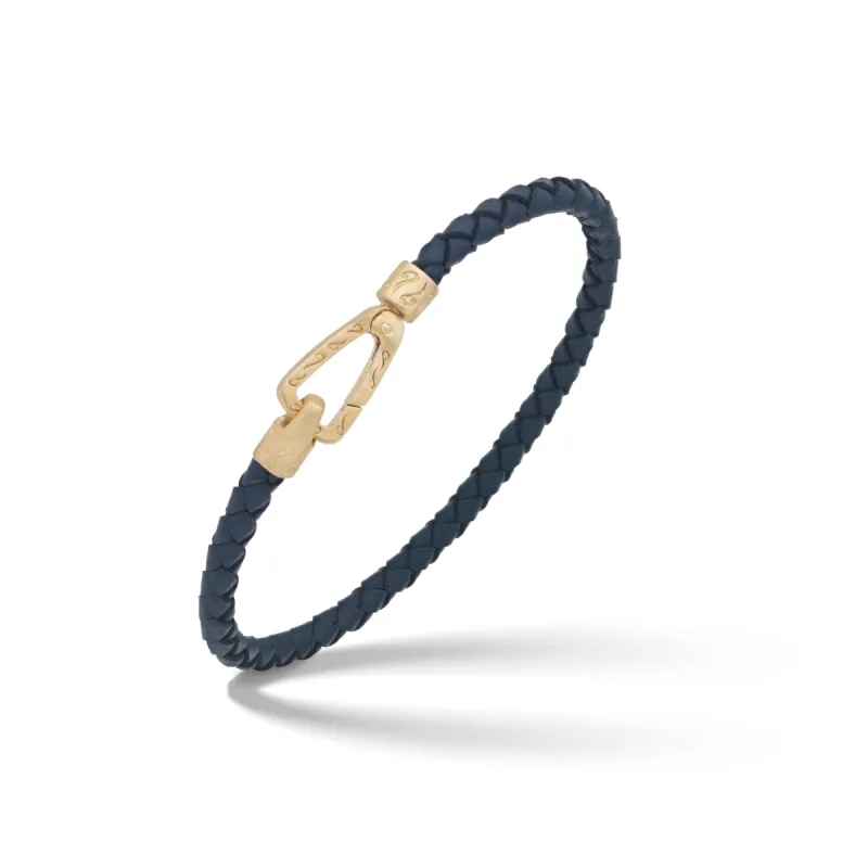 Lash 18kt Yellow Gold Vermeil Single Leather Cord Bracelet with Blue Leather sold by Marco Dal Maso