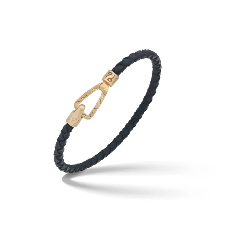 Lash 18kt Yellow Gold Vermeil Single Leather Cord Bracelet with Black Leather sold by Marco Dal Maso