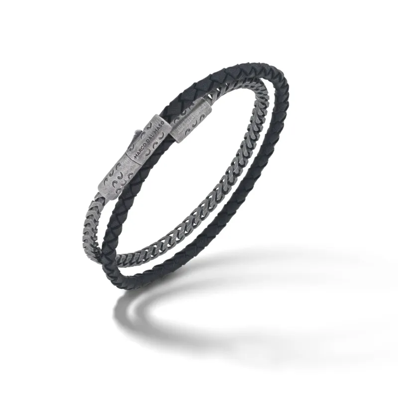 Lash Double Wrap Chain and Leather 10mm Bracelet with Black Leather sold by Marco Dal Maso