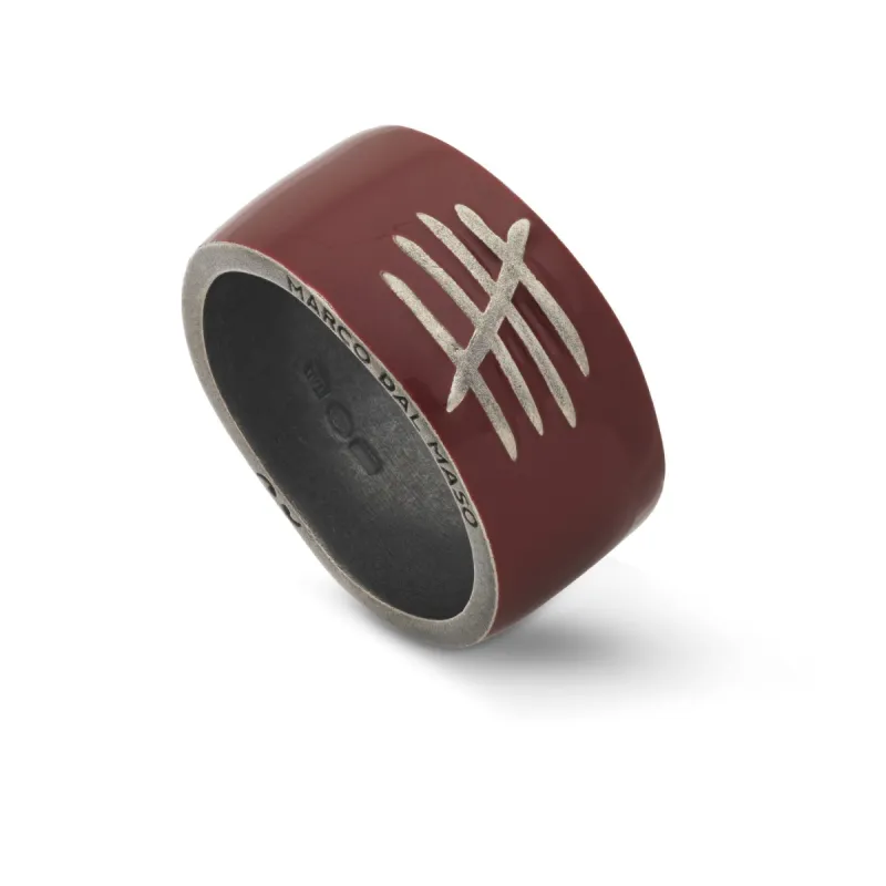 TRIUMPH Oxidized Silver Ring with Red Enamel sold by Marco Dal Maso