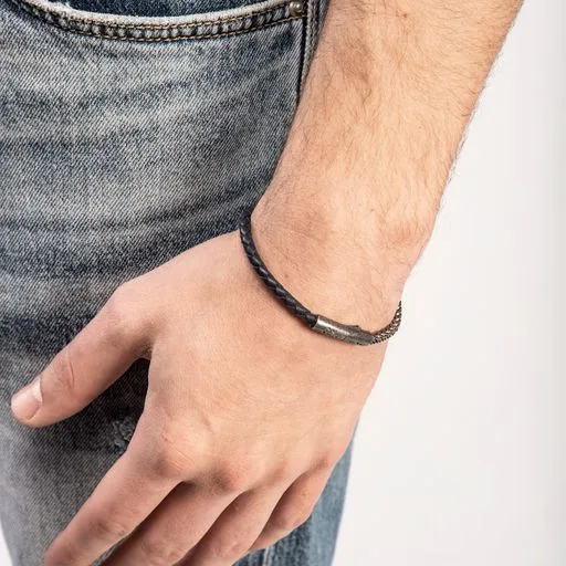 Lash Mixed Chain and Braided Leather Bracelet with Blue Leather sold by Marco Dal Maso product image thumbnail 3