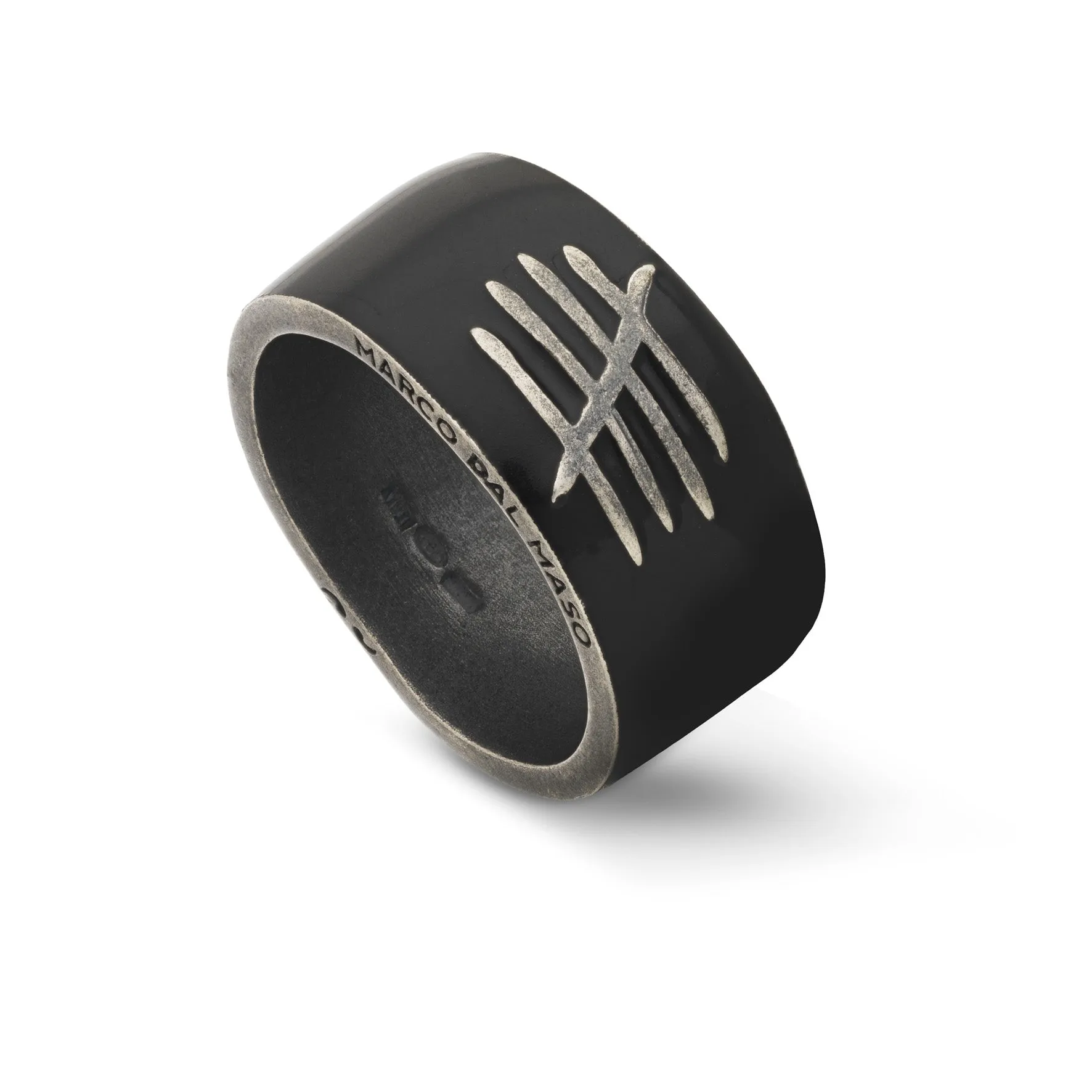 TRIUMPH Oxidized Silver Ring with Black Enamel sold by Marco Dal Maso