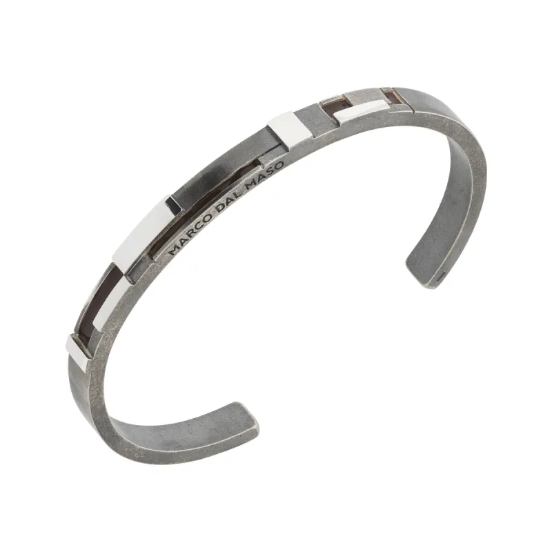 De Stijl Oxidized and Polished Silver Cuff with Brown Enamel sold by Marco Dal Maso