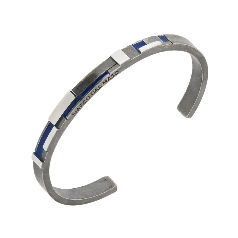 De Stijl Oxidized and Polished Silver Cuff with Blue Enamel sold by Marco Dal Maso