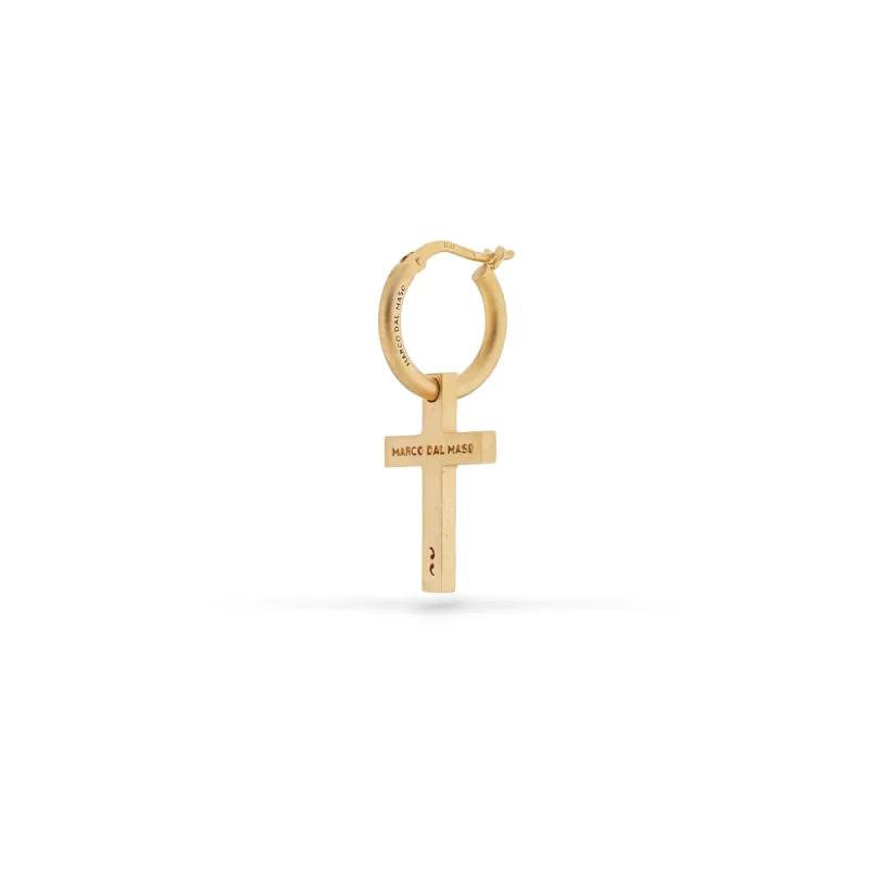 Cross Hoop Matte 18K Yellow Gold Vermeil Earring sold by Marco Dal Maso