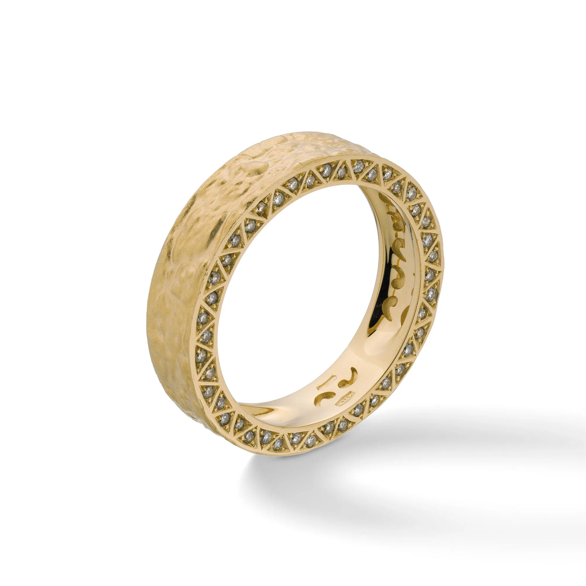 MANAWA 18kt Textured Yellow Gold Ring with Champagne Diamonds sold by Marco Dal Maso