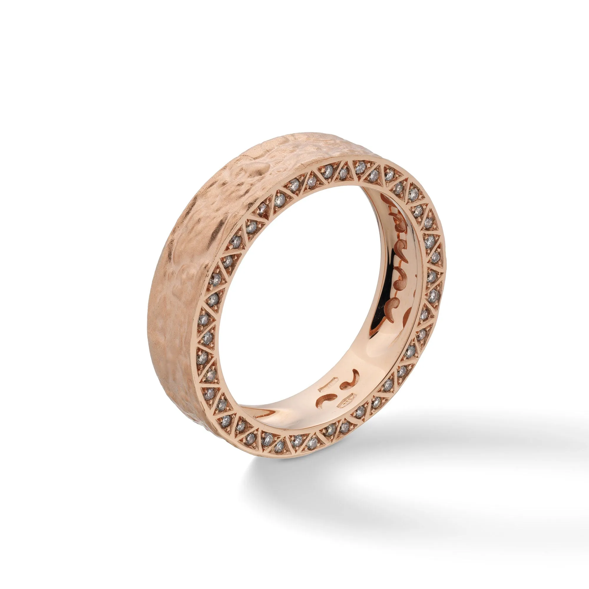 MANAWA 18kt Textured Rose Gold Ring with Champagne Diamonds sold by Marco Dal Maso