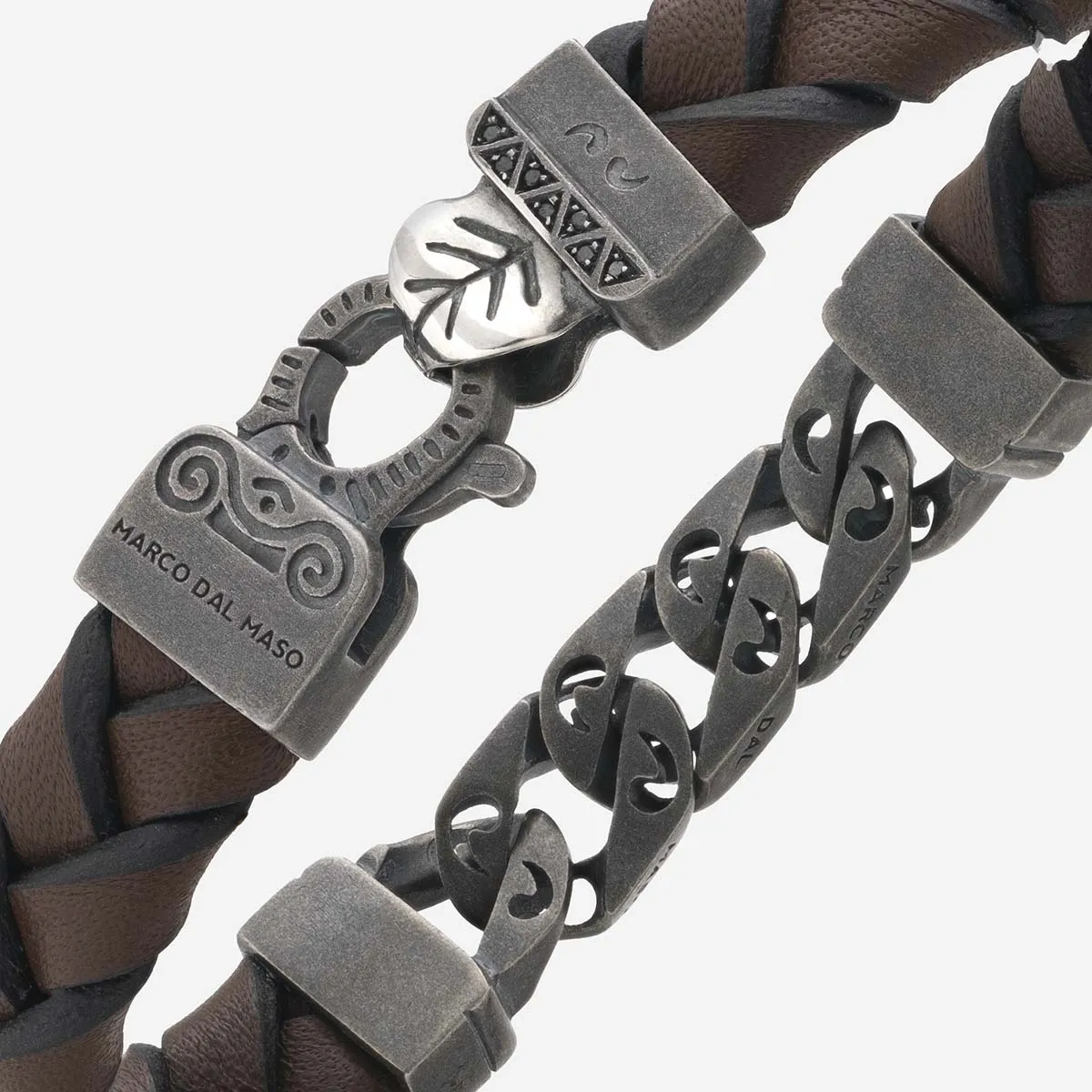 FLAMING TONGUE Chain ID Bracelet with Woven Leather sold by Marco Dal Maso product image thumbnail 3