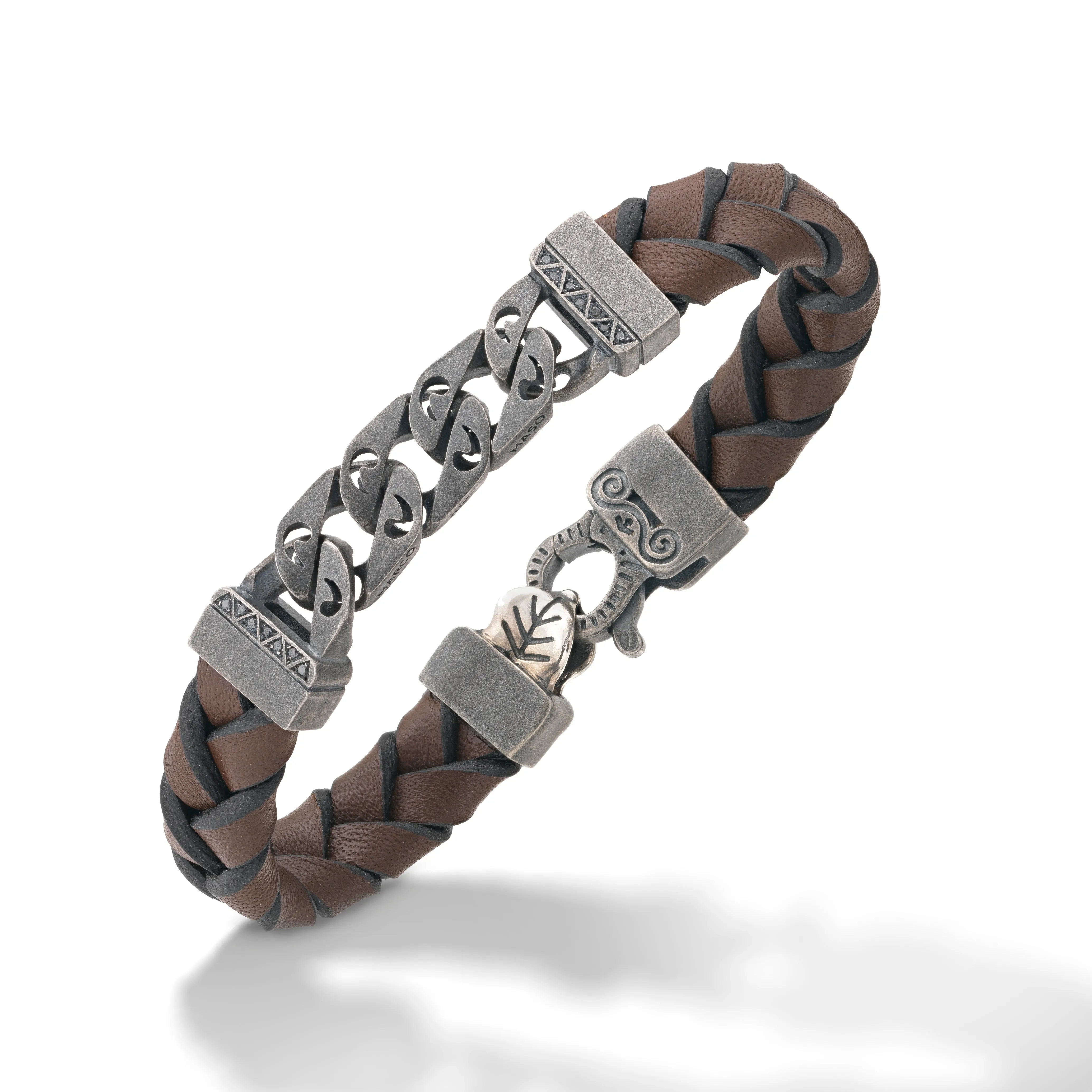FLAMING TONGUE Chain ID Bracelet with Woven Leather sold by Marco Dal Maso product image thumbnail 5