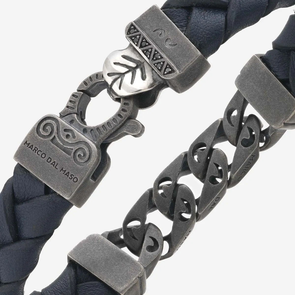 FLAMING TONGUE Chain ID Bracelet with Woven Leather sold by Marco Dal Maso product image thumbnail 3