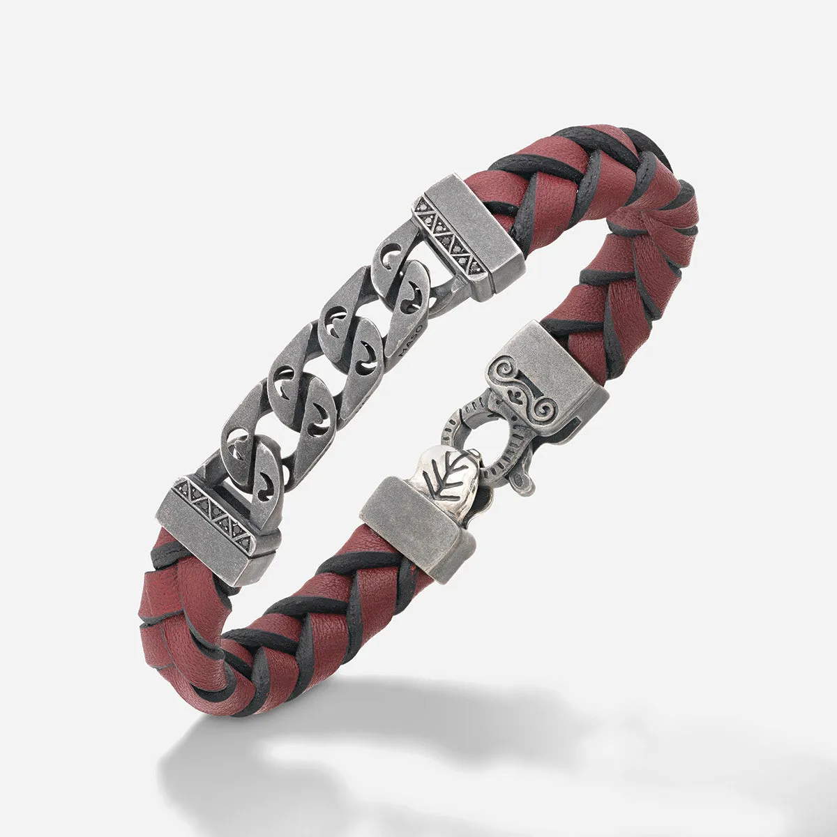 FLAMING TONGUE Chain ID Bracelet with Woven Leather sold by Marco Dal Maso