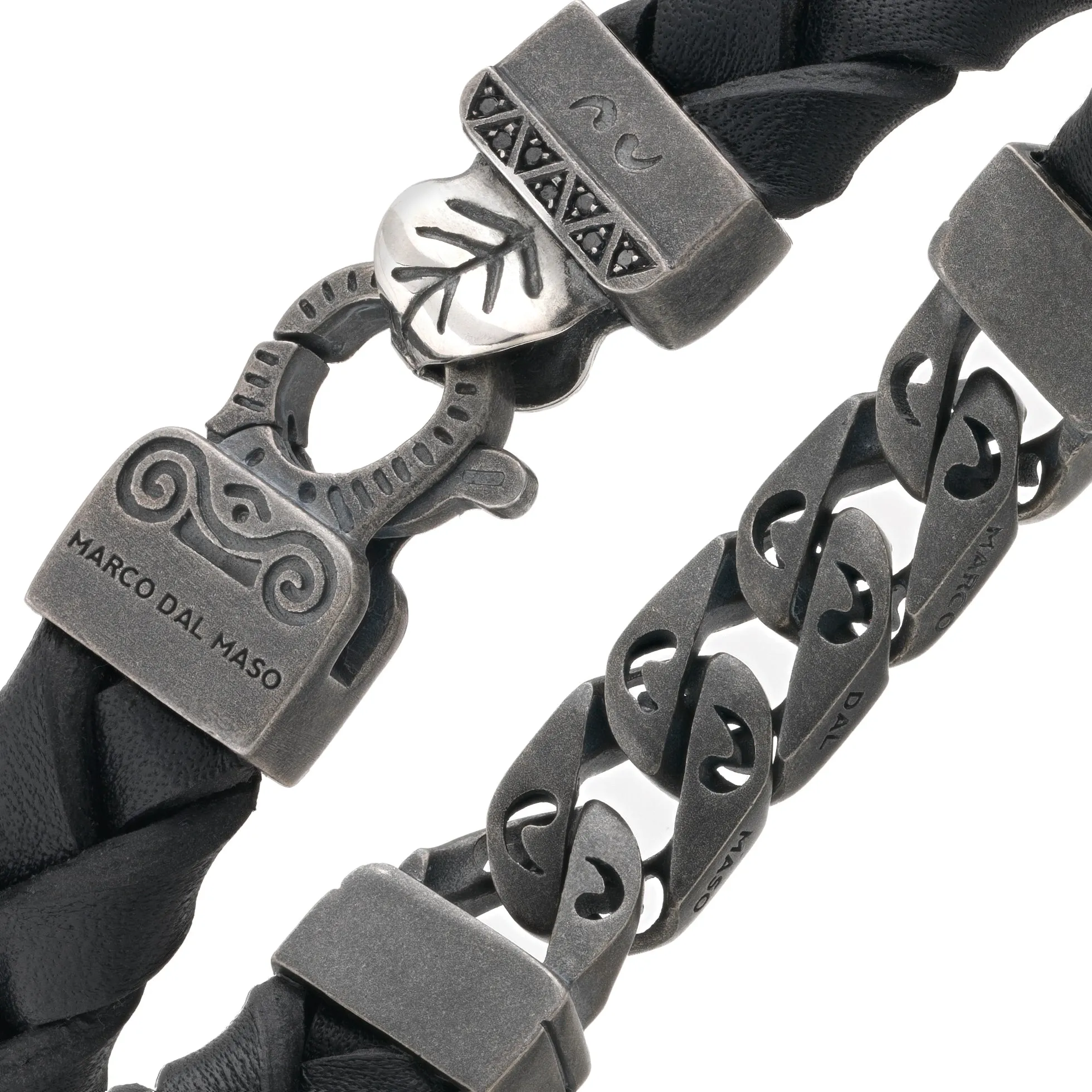FLAMING TONGUE Chain ID Bracelet with Woven Leather sold by Marco Dal Maso product image thumbnail 5
