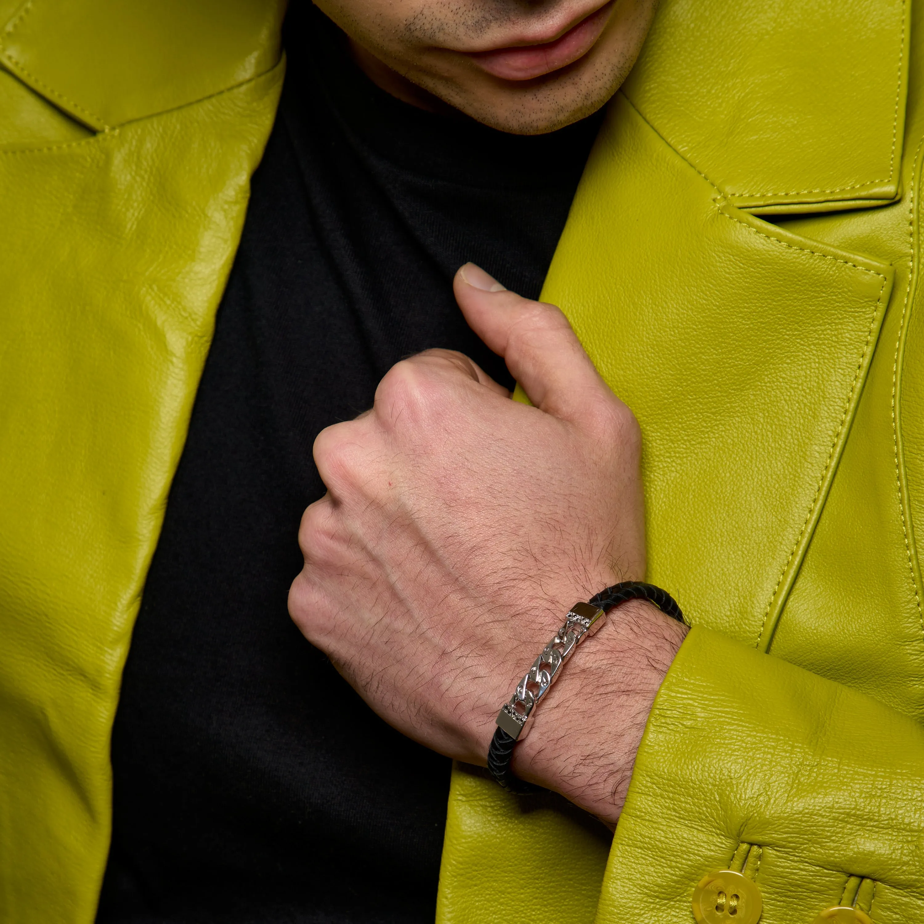 FLAMING TONGUE Chain ID Braided Leather Bracelet sold by Marco Dal Maso product image thumbnail 2