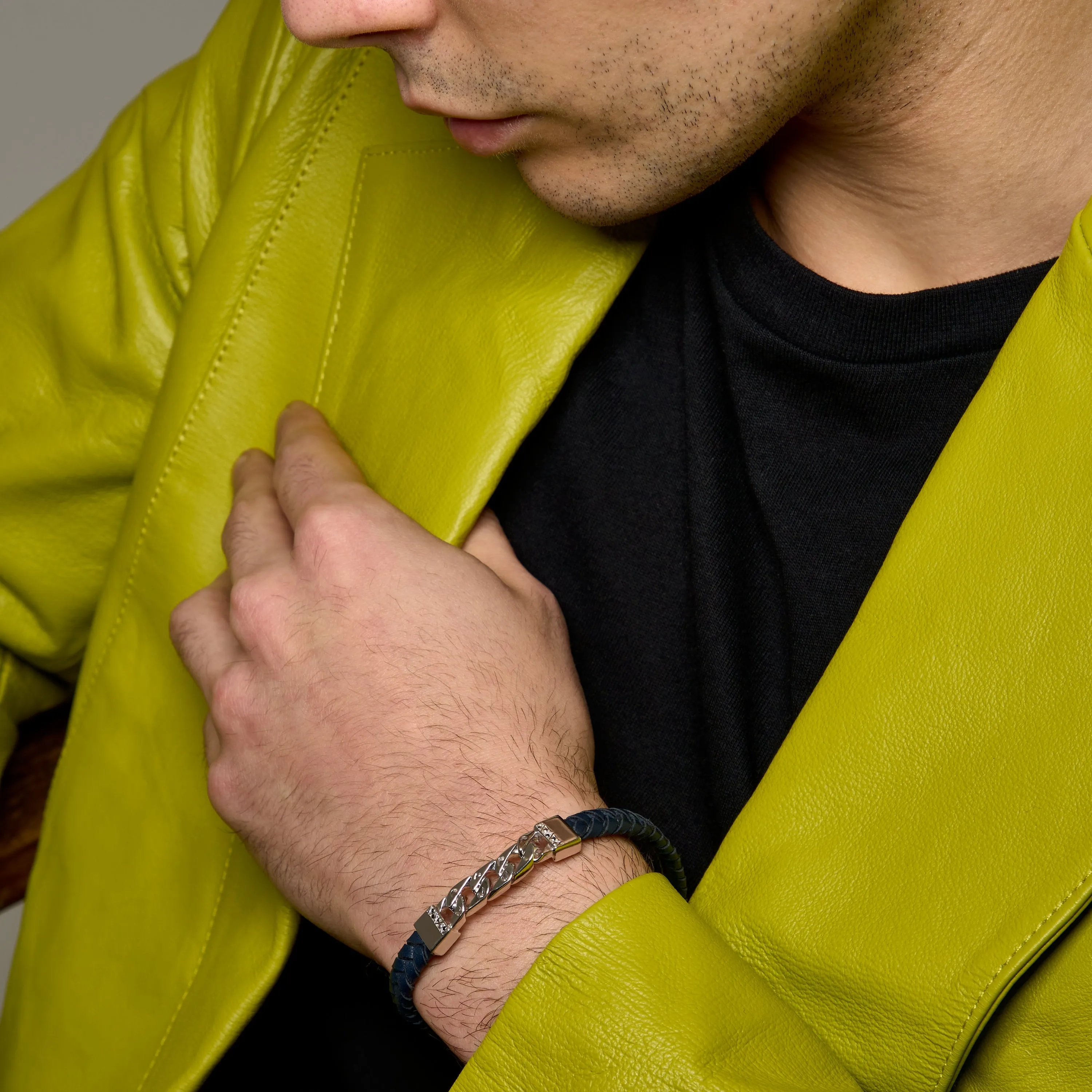 FLAMING TONGUE Chain ID Braided Leather Bracelet sold by Marco Dal Maso product image thumbnail 2